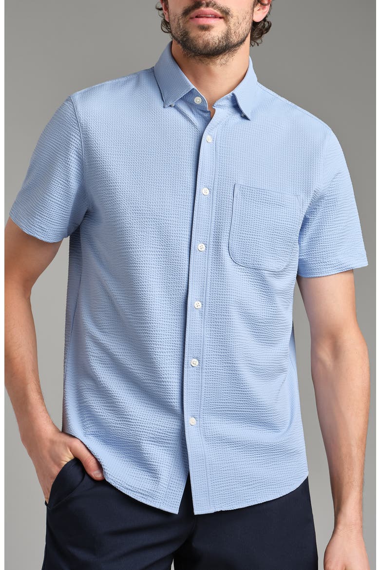 Commuter Seersucker Short Sleeve Button-Up Shirt, Main, color, LIGHT BLUE