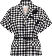 Maison Common Belted Plaid Vest With Flower Application