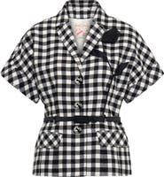 Maison Common Belted Plaid Vest With Flower Application