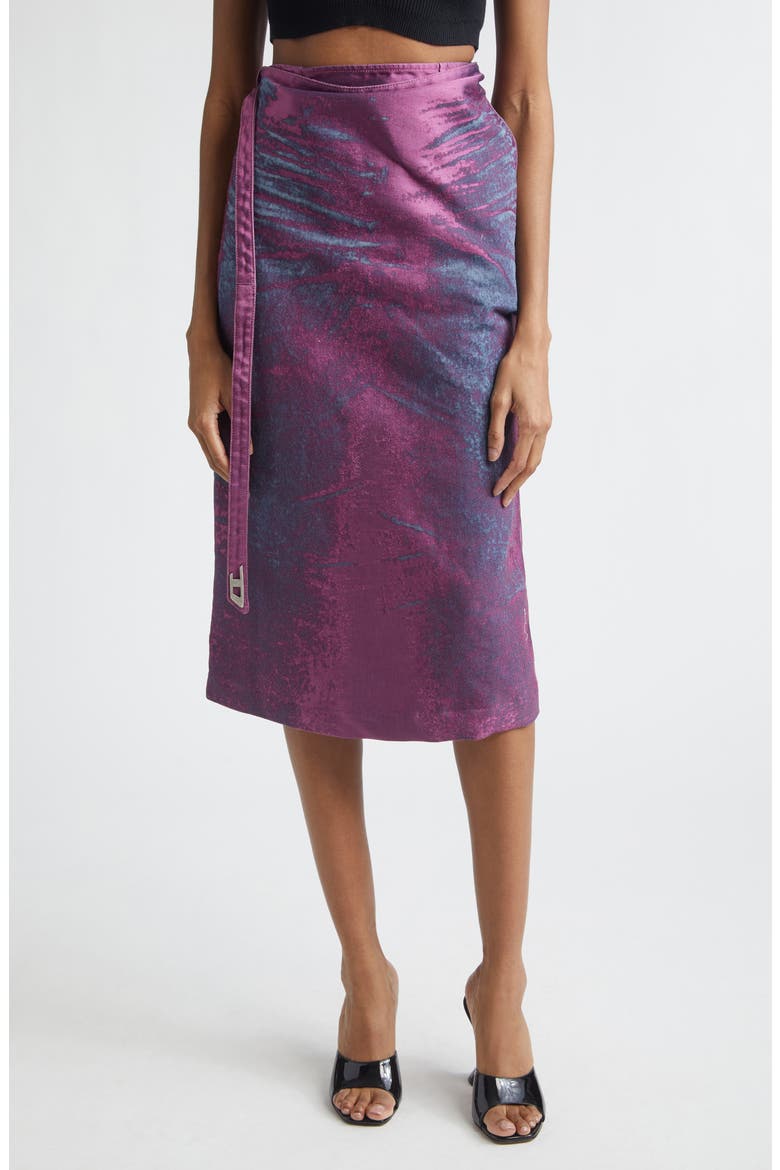 De-Sira Satin Denim Midi Pencil Skirt, Main, color, PURPLE