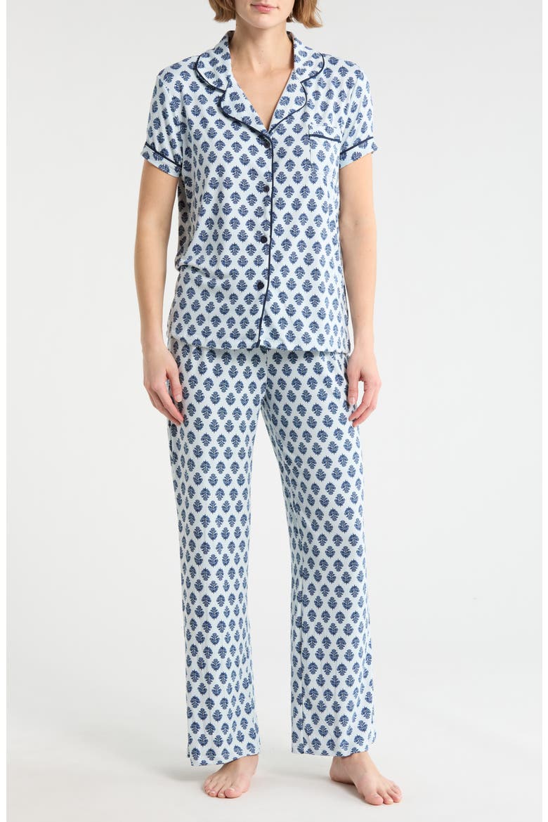 Mana 3-Piece Jersey Pajamas, Main, color, INDIGO BLOCK PRINT O