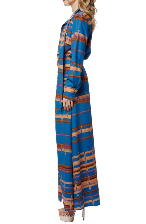 Ciebon Jameela Belted Long Sleeve Maxi Shirt Dress In Blue