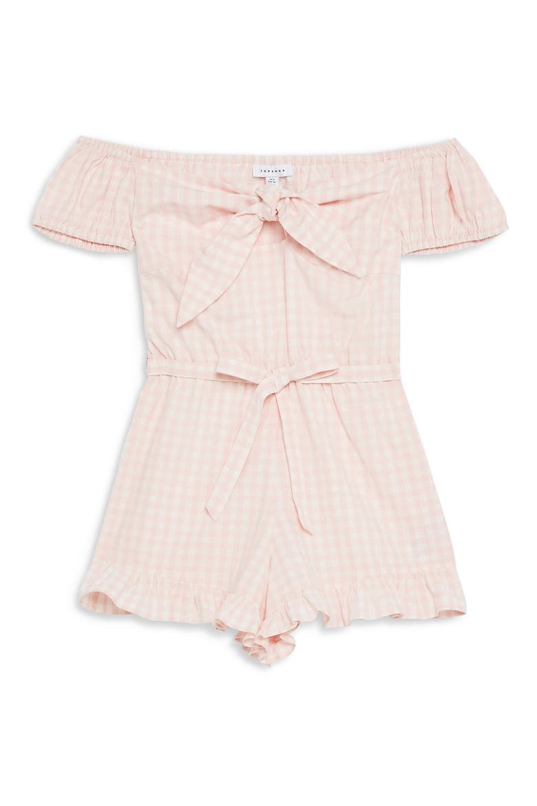 Gingham Off the Shoulder Romper, Alternate, color, PINK MULTI