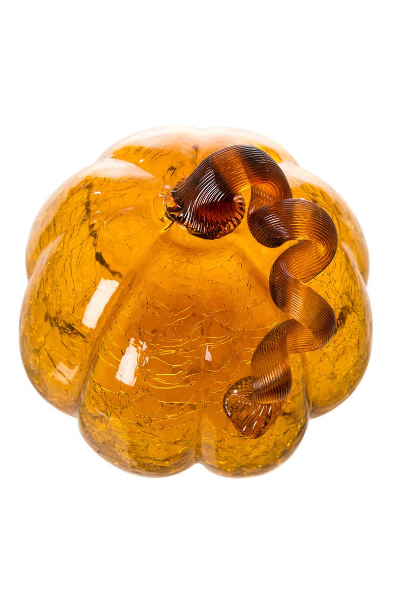 7.75"D Amber Crackle Glass Pumpkin, Alternate, color, Orange