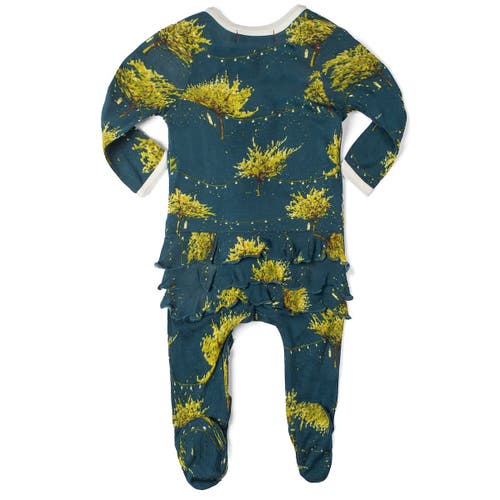 Milkbarn Ruffle Zipper Footed Romper In Green