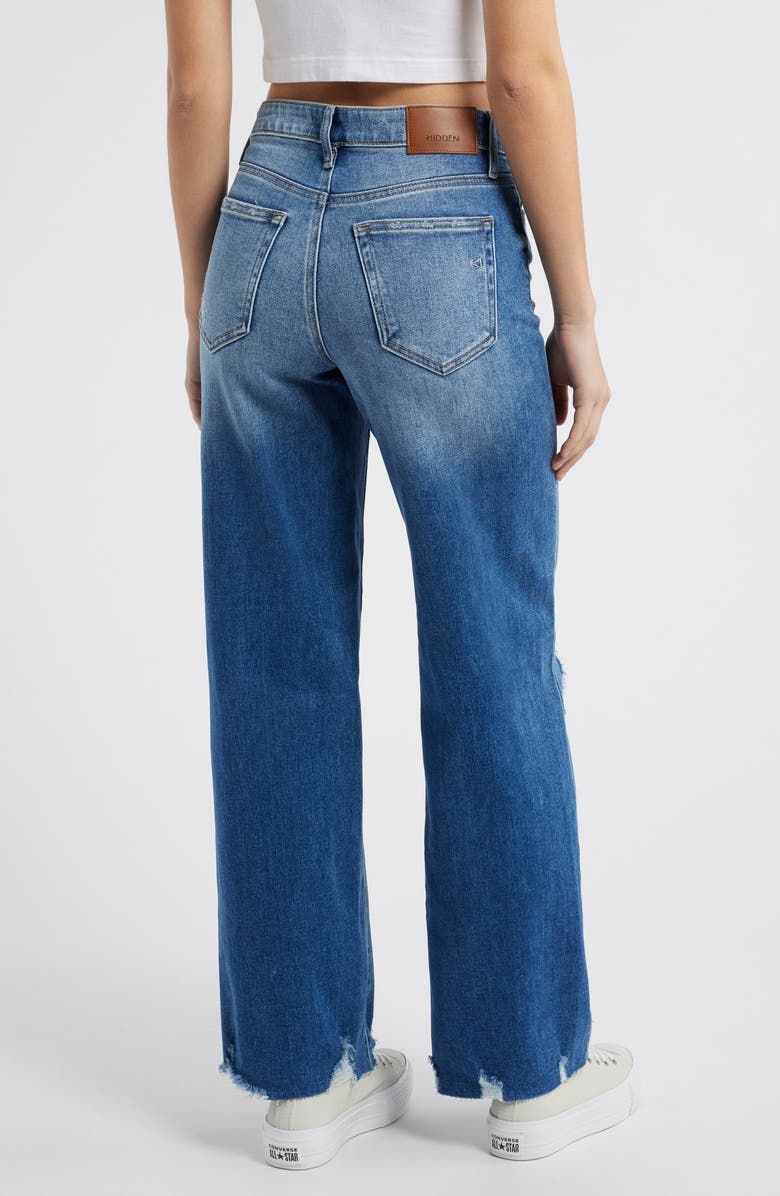 HIDDEN JEANS High Waist Distressed Wide Leg Dad Jeans, Alternate, color, Med Wash