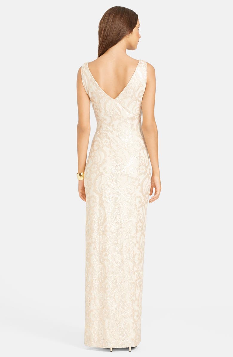 Lauren Ralph Lauren Sequin Lace V-Neck Column Gown, Alternate, color,
