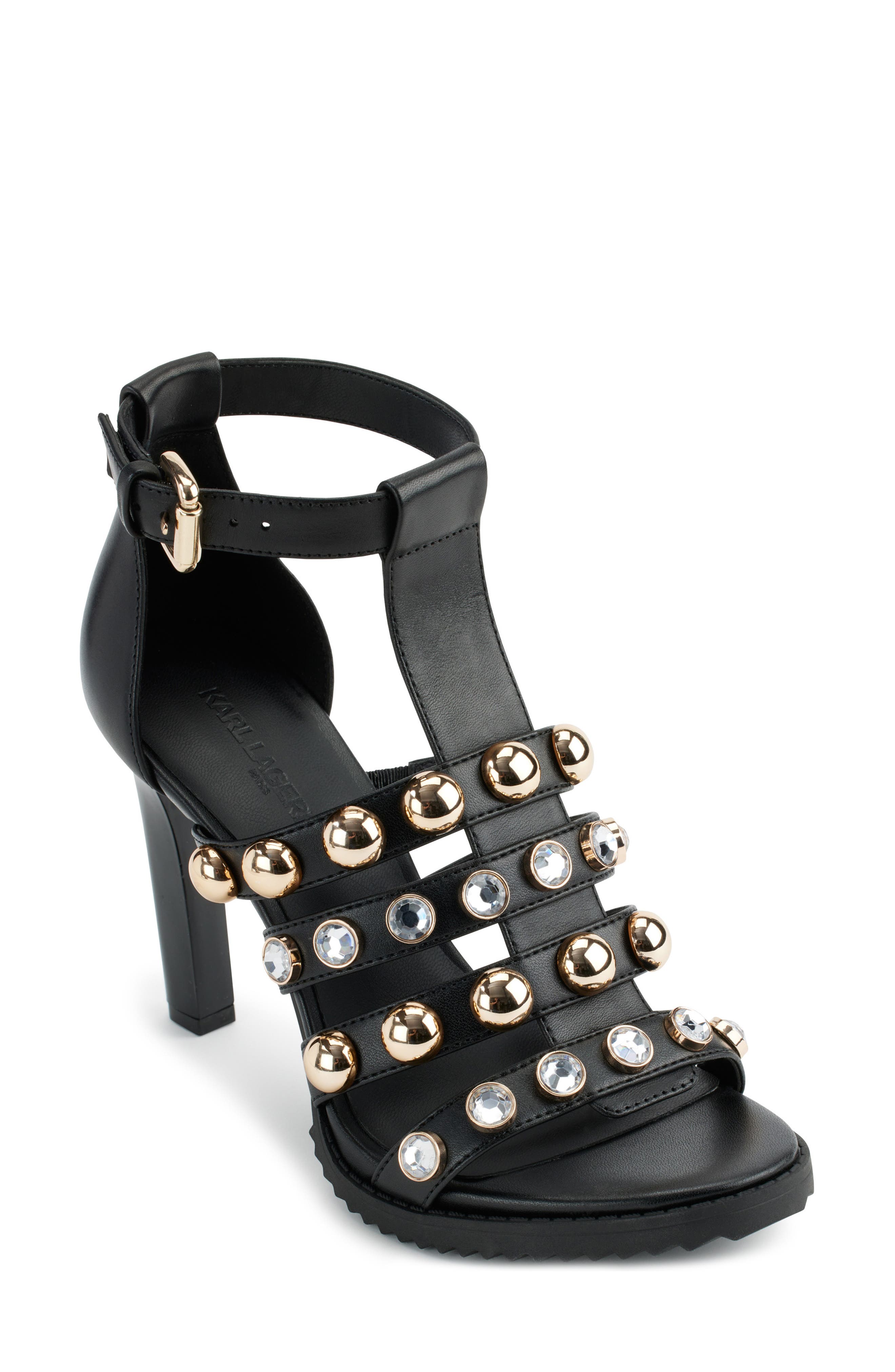 KARL LAGERFELD PARIS Brexton Studded T-Strap Sandal, Main, color, 
