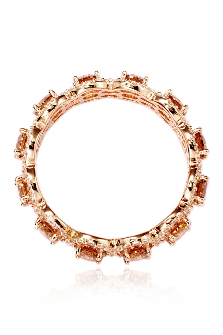 14K Rose Gold Plated Sterling Silver CZ Champagne Round Eternity Band Ring, Alternate, color, BROWN