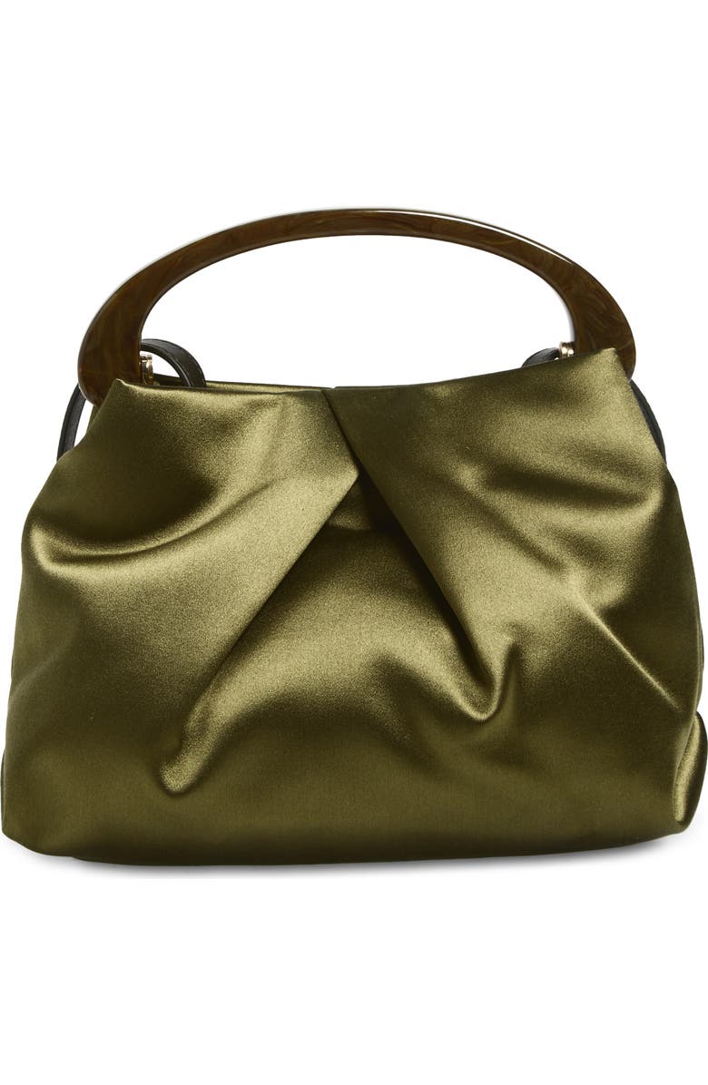Dries Van Noten Pleated Satin Top Handle Bag, Main, color, Olive 607