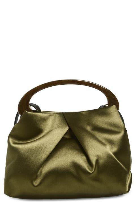 Pleated Satin Top Handle Bag