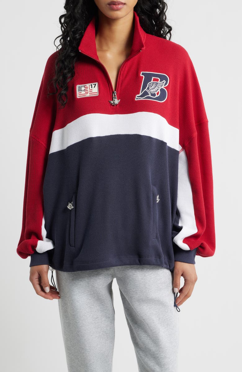 BOYS LIE Off Duty A1 Alex Waffle Knit Half Zip Sweatshirt, Main, color, Red/ White/ Blue