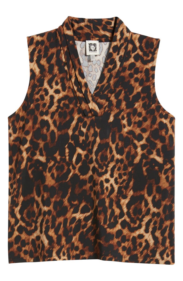 Anne Klein Leopard Triple Pleat Sleeveless Top, Alternate, color,