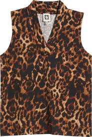 Anne Klein Leopard Triple Pleat Sleeveless Top