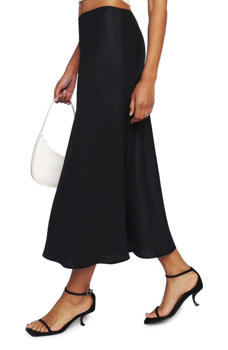 Reformation Layla Linen Skirt, Alternate, color, Black