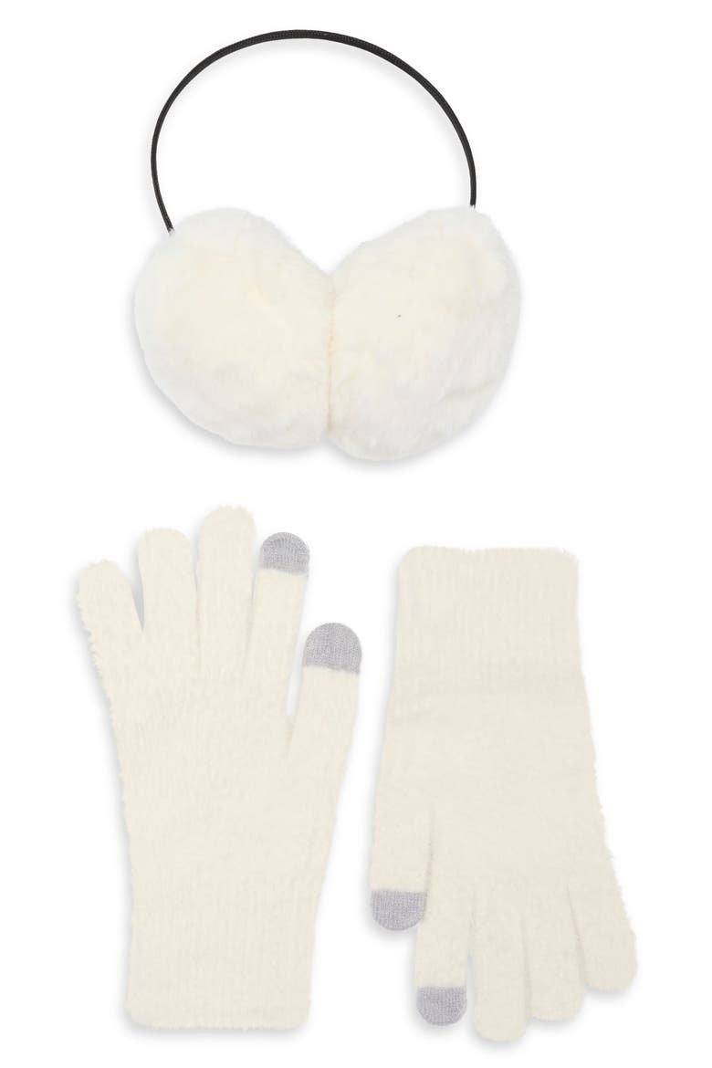 Faux Fur Earmuff & Glove Set, Main, color, IVORY