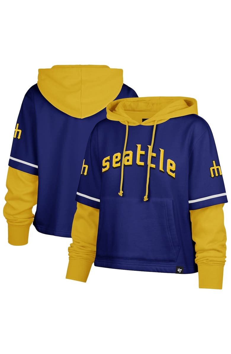 '47 Women's '47  Royal Seattle Mariners City Connect Shortstop Cropped Pullover Hoodie, Main, color, 