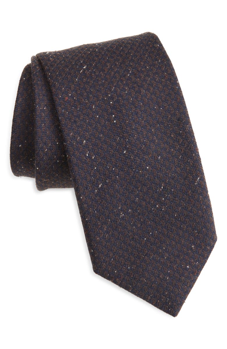 Canali Neat Silk Tie, Main, color, Dark Brown