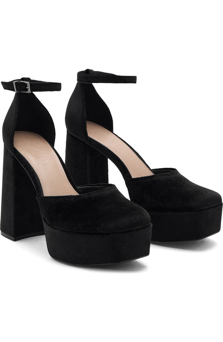 MANGO TEEN Velvet Ankle Strap Platform Pump, Main, color, Black
