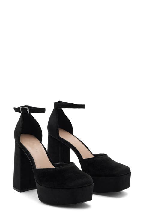 Velvet Ankle Strap Platform Pump (Women)