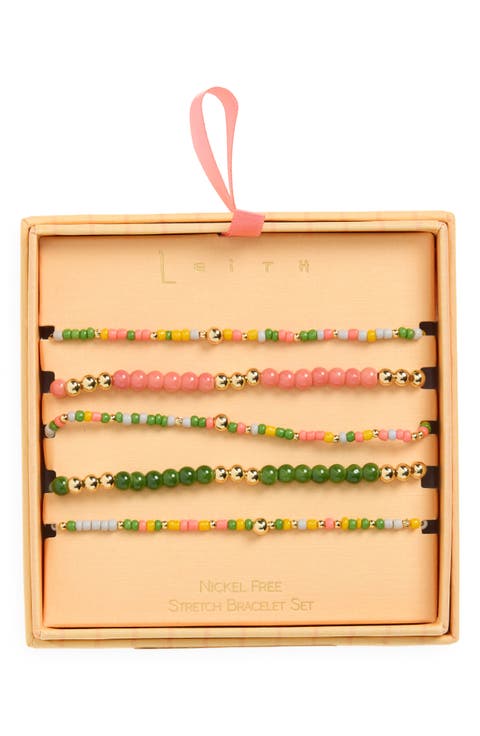 Set of 5 Beaded Stretch Bracelets