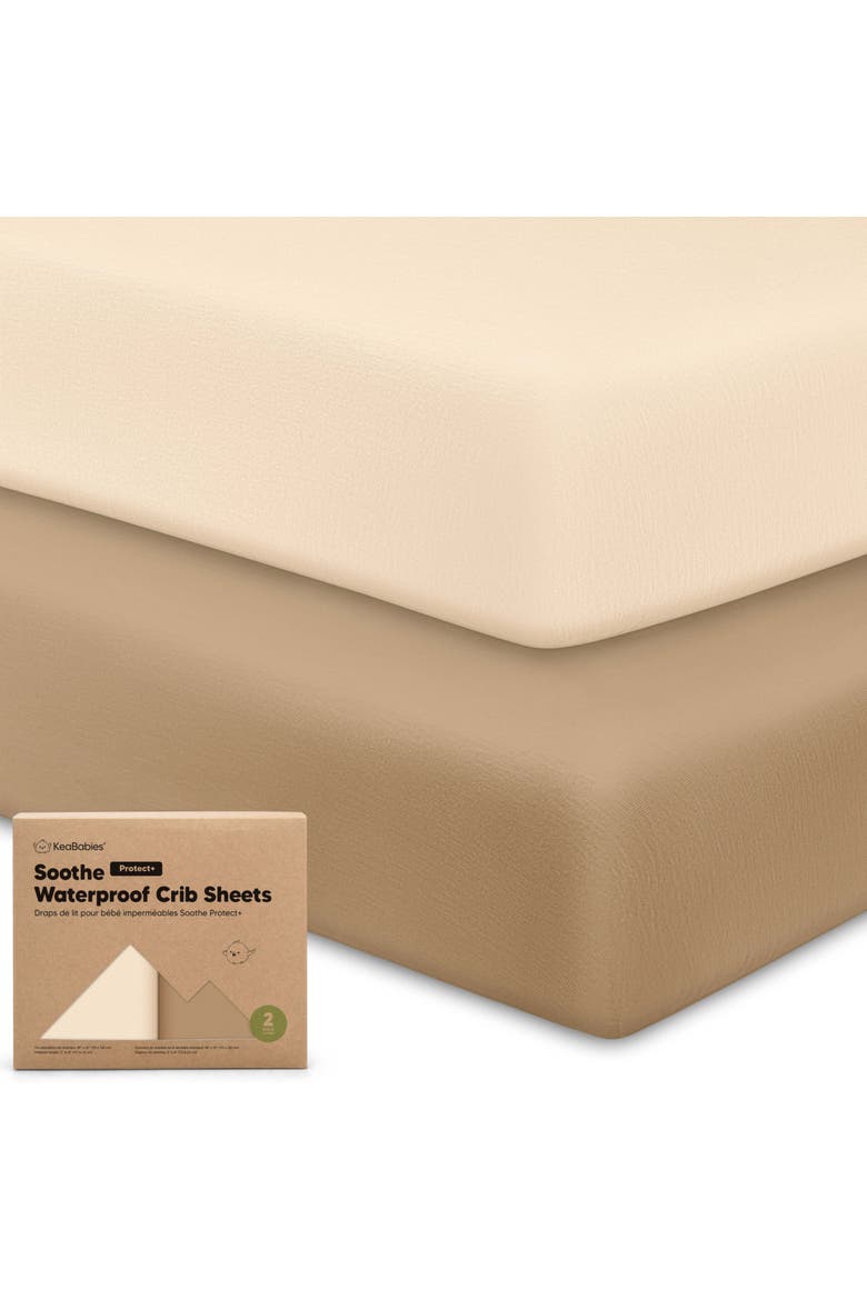 2-Pack Soothe [Protect+] Waterproof Crib Sheets, Main, color, Pecan