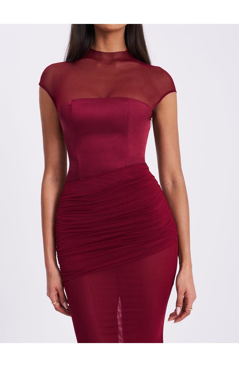 Miss Circle Fabienne Mesh Cap Sleeve Mermaid Gown, Alternate, color, Burgundy