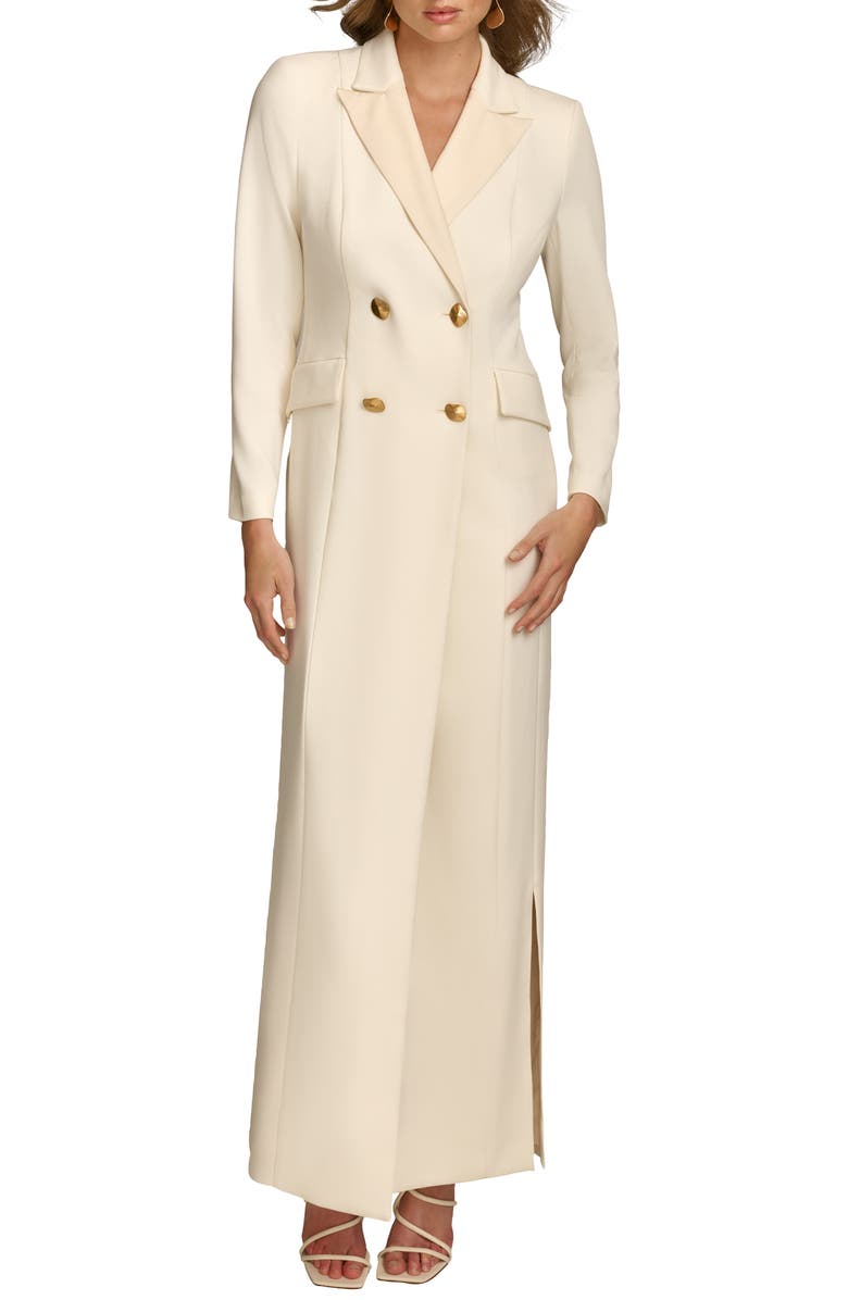 Donna Karan New York Double Breasted Long Sleeve Crepe Blazer Gown, Main, color, Pristine/Pearl
