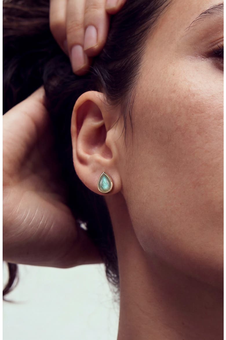 14k Gold Plated Pear Labradorite Stud Earrings, Alternate, color, GREEN/ GOLD