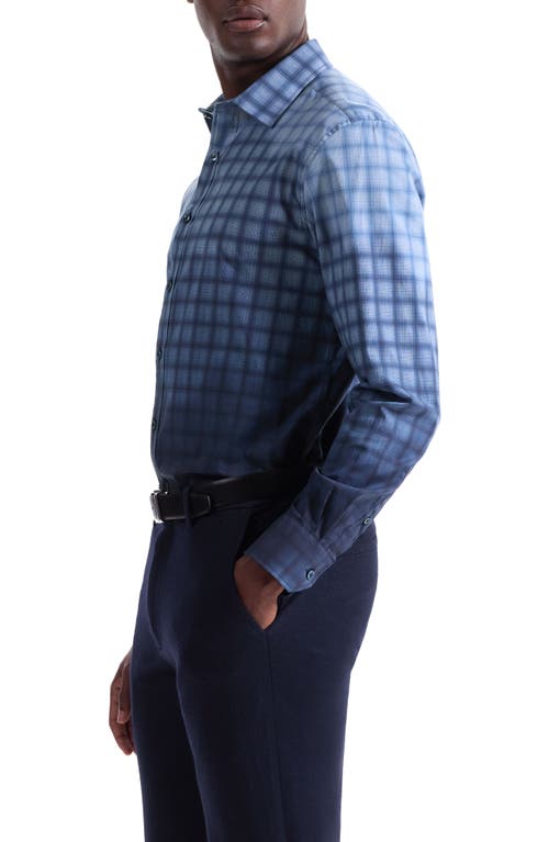 Bugatchi Julian Shaped Fit Gradient Check Stretch Button-up Shirt In Blue