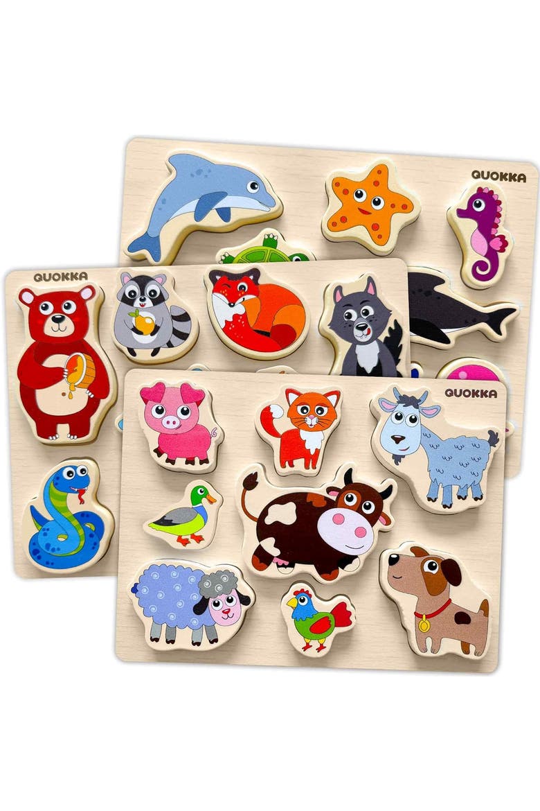 Wooden Puzzle Set for Toddlers - Educational Puzzles, Main, color, Chunky Animals