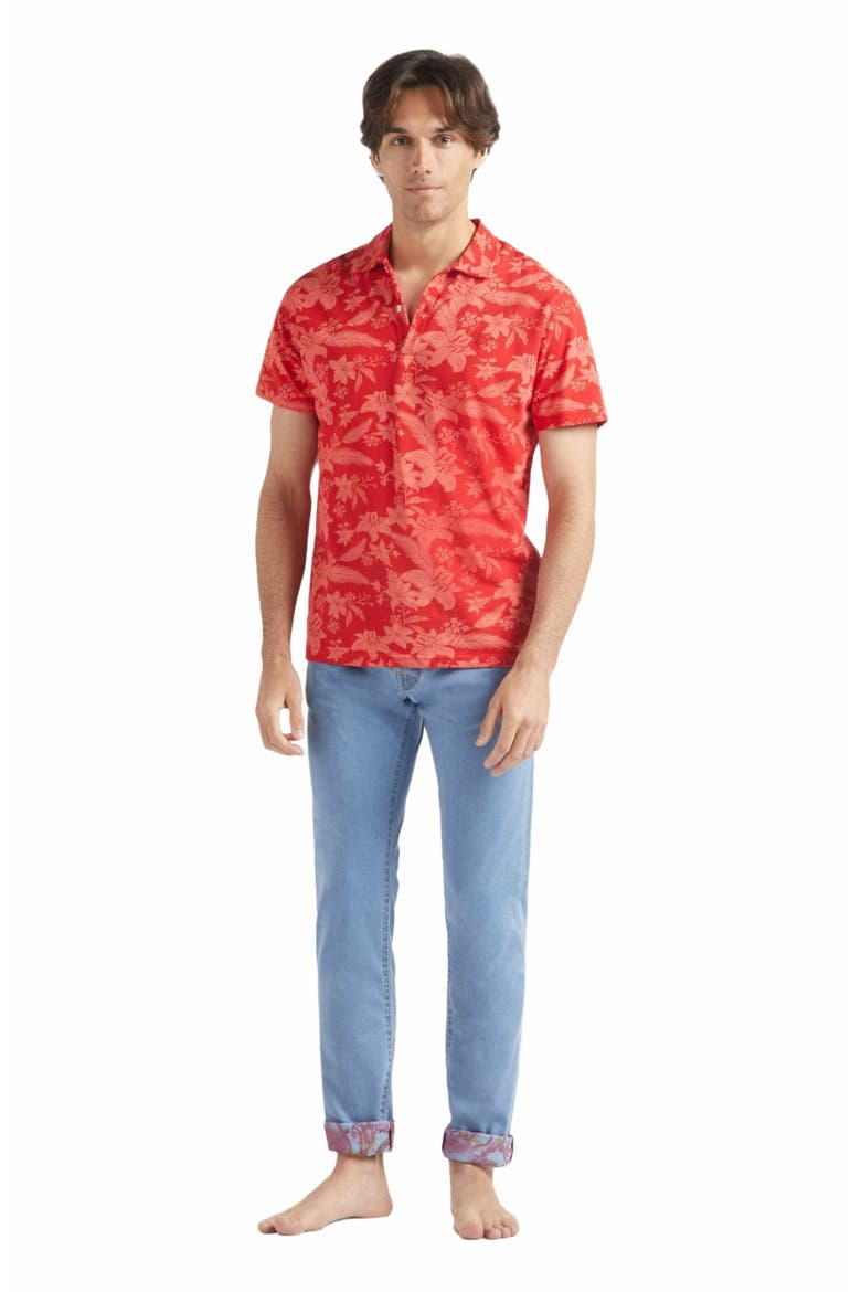 Men's Printed Lightening Flower Cotton Polo, Main, color, COQUELICOT