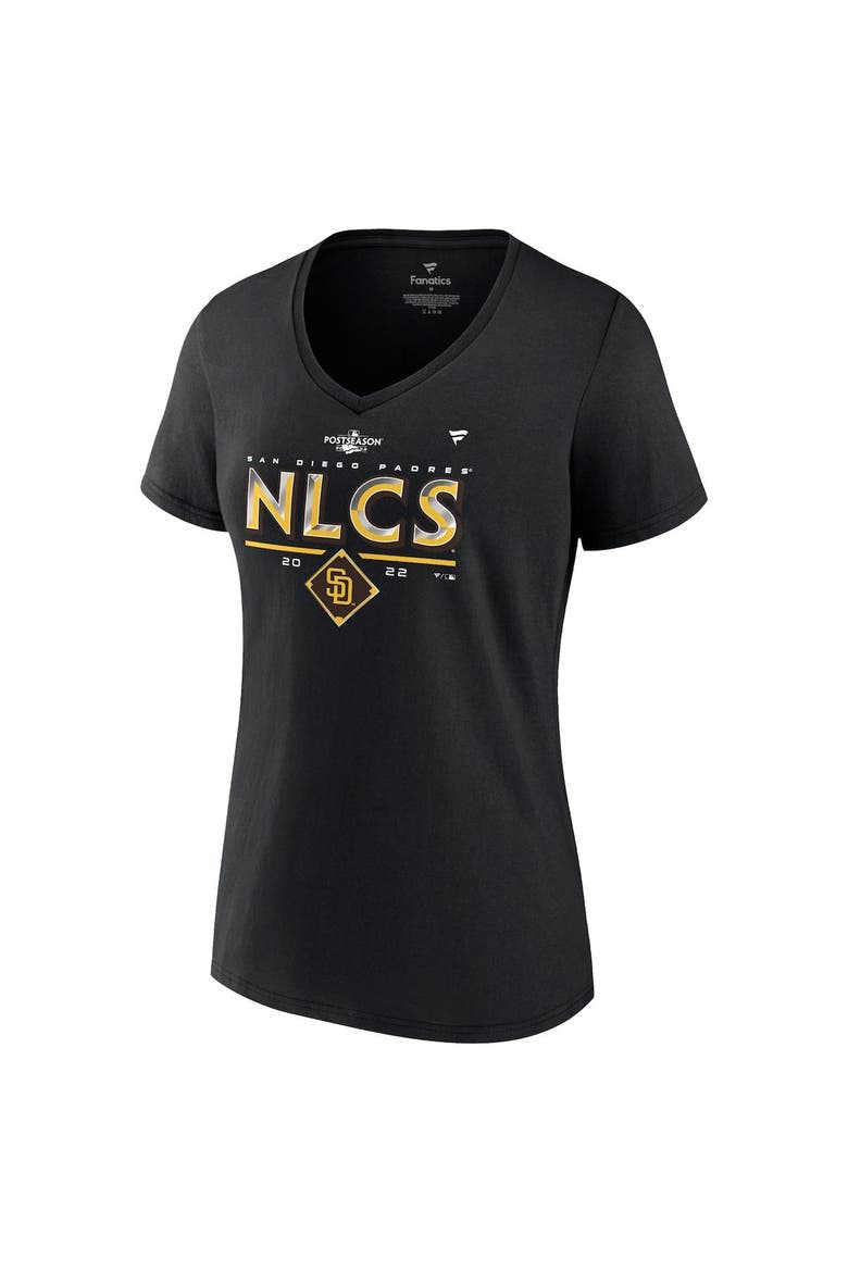 Women's Fanatics Branded Black San Diego Padres 2022 Division Series Winner Locker Room V-Neck T-Shirt, Alternate, color, Black