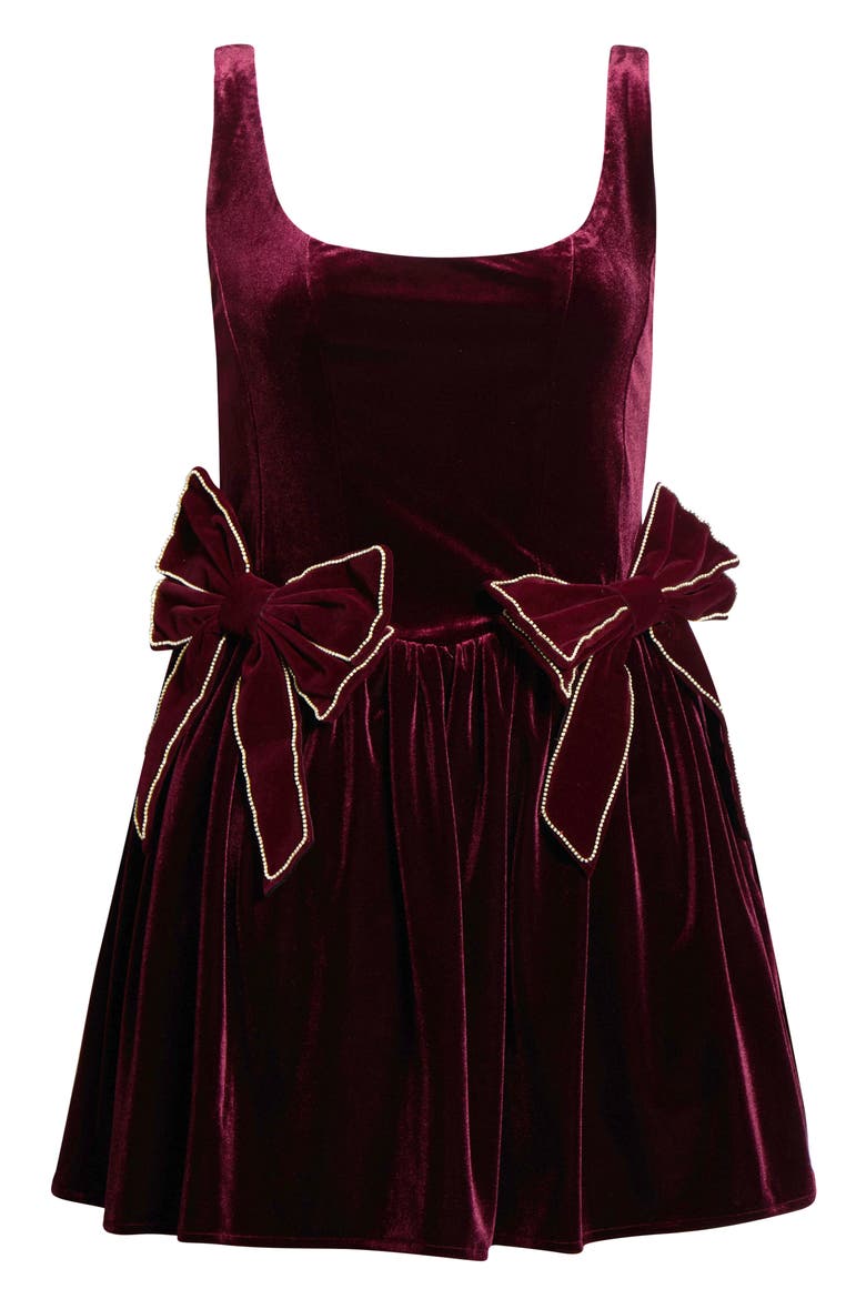 Velvet Fit & Flare Dress, Alternate, color, BURGUNDY