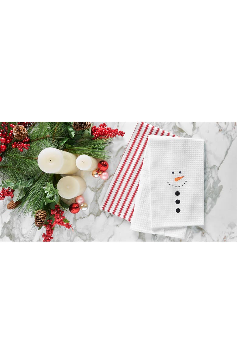 C&F Home Snowman Face Christmas 100% Cotton Waffle Weave Dishtowel, Alternate, color, White