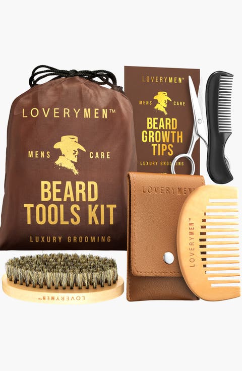 Beard Tools Kit Premium Comb, Shears, Brush, Comb To-Go, & Travel Pouch
