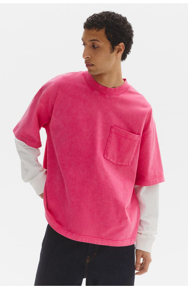 H&M Oversized layered cotton shirt, Alternate, color, Bright Pink/Color Block