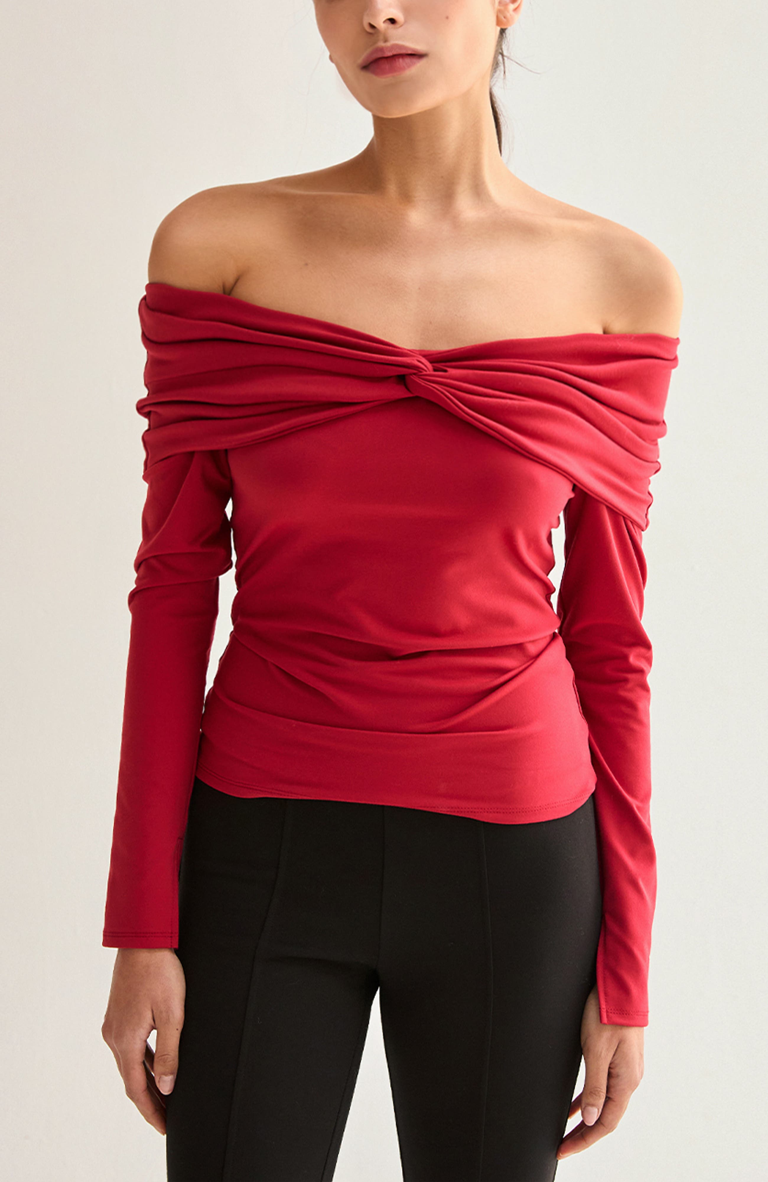 Front Twist Off Shoulder Knit Top - image 3