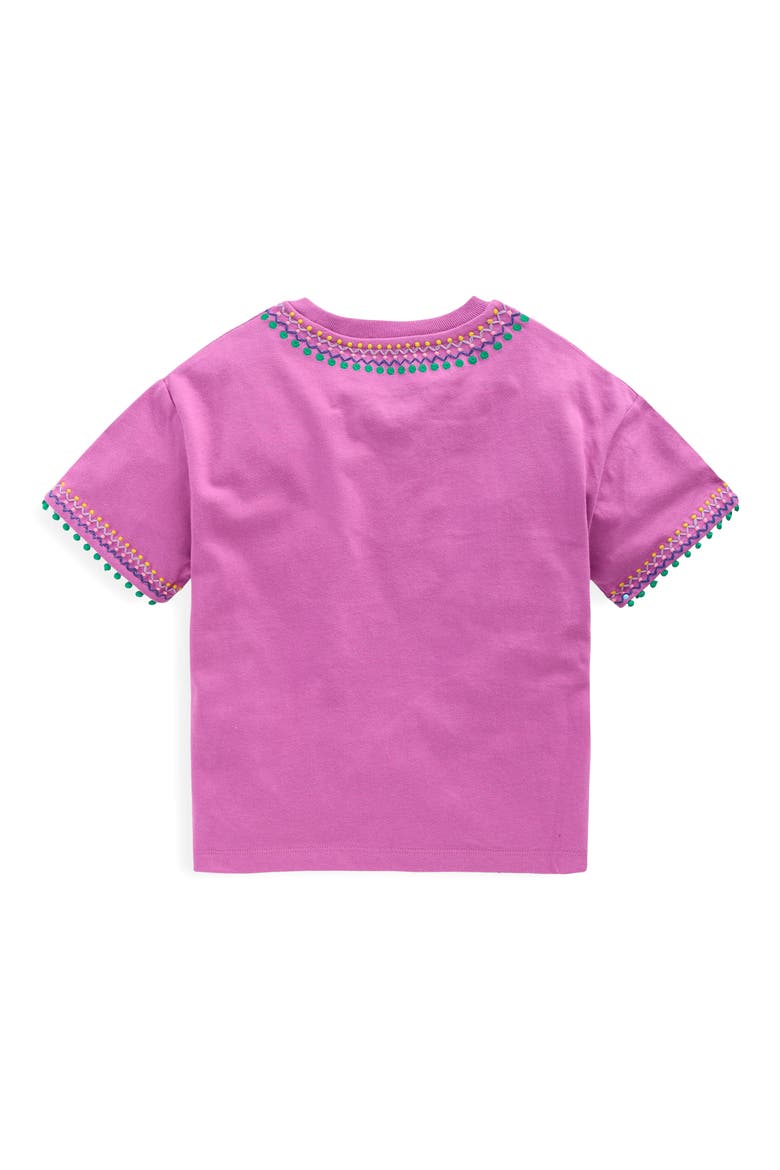 Kids' Embroidered Pom Trim T-Shirt, Alternate, color, RADIANT ORCHID