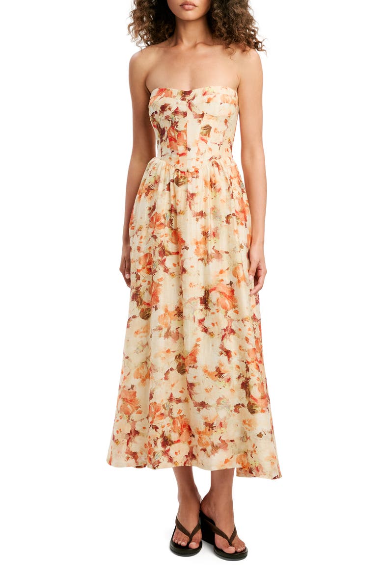Lola Strapless Corset Dress, Main, color, ORANGE FLORAL