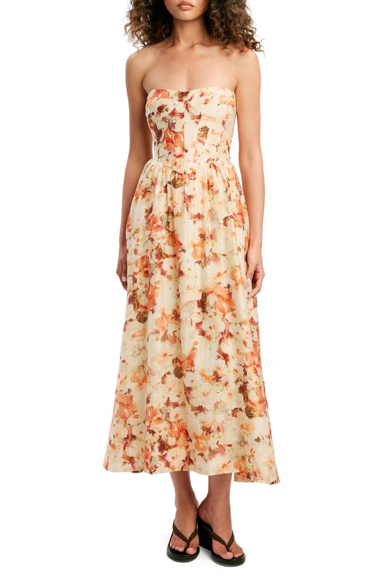 Bardot Lola Strapless Corset Dress, Main, color, Orange Floral