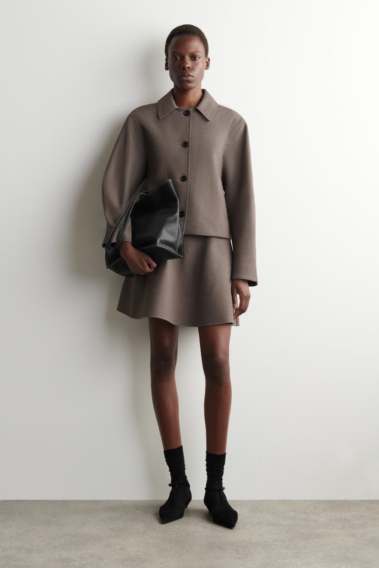 Flared Jersey Mini Skirt, Main, color, BROWN