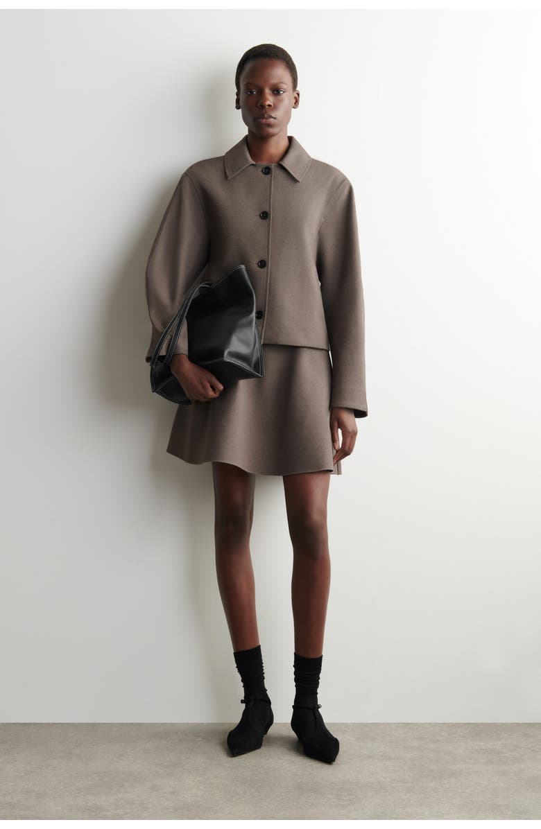 COS Flared Jersey Mini Skirt, Main, color, Brown