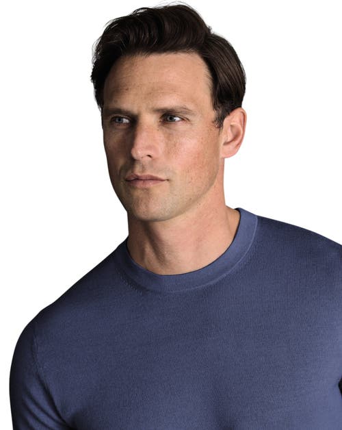 Charles Tyrwhitt Pure Merino Crew Neck Sweater In Blue