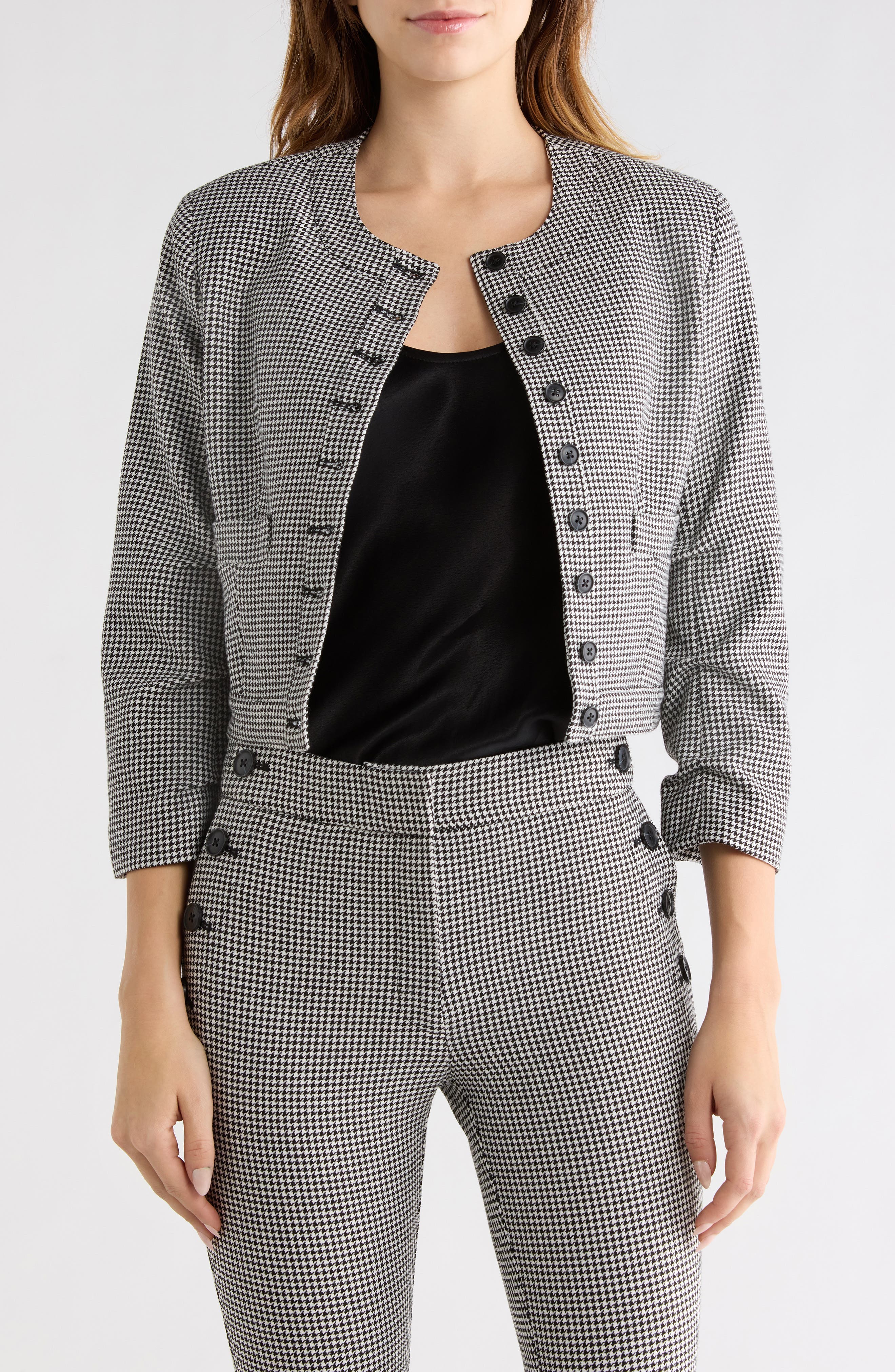 Derek Lam 10 Crosby Piera Houndstooth Ruched Sleeve Jacket