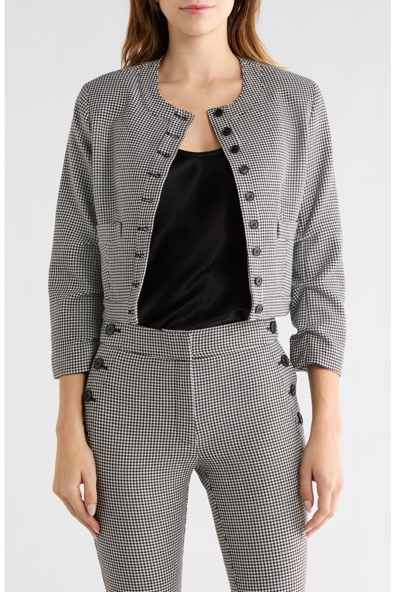 Piera Houndstooth Ruched Sleeve Jacket, Main, color, BLACK/ WHITE