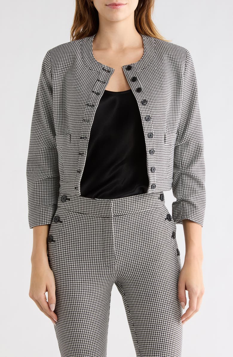 Derek Lam 10 Crosby Piera Houndstooth Ruched Sleeve Jacket, Main, color, Black/ White