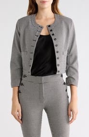 Derek Lam 10 Crosby Piera Houndstooth Ruched Sleeve Jacket