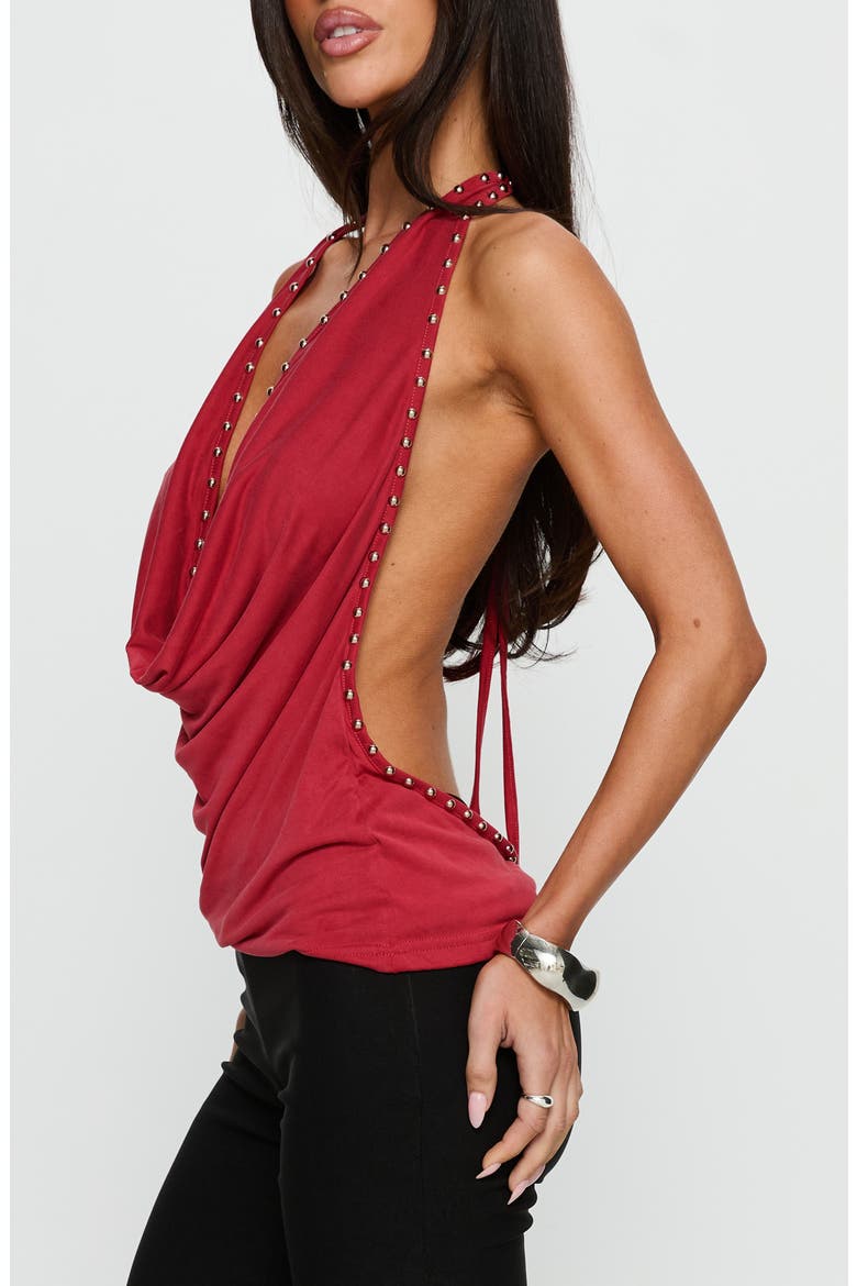 Khoda Studded Cowl Neck Open Back Top, Alternate, color, BURGUNDY