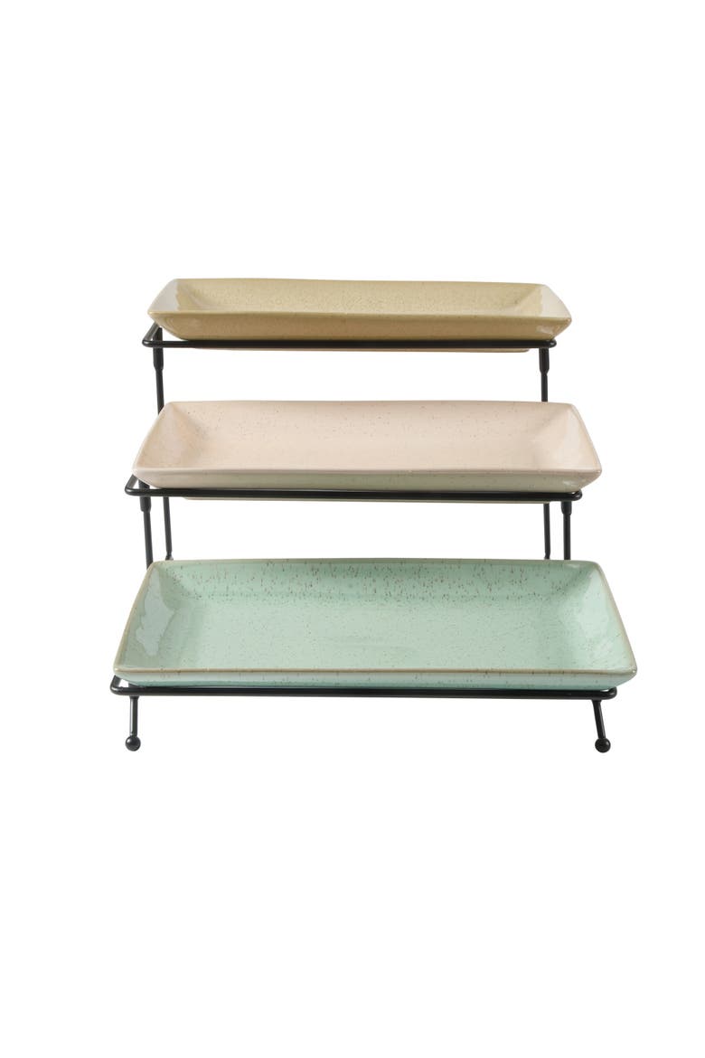 3 Tier Reactive Stoneware Serving Platter Set  Multi-Color, Main, color, Multicolor